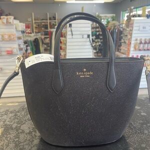 kate spade Black Leather Top-Handle Tote with Gold Logo